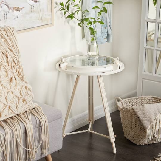 27" White Iron Coastal Accent Table